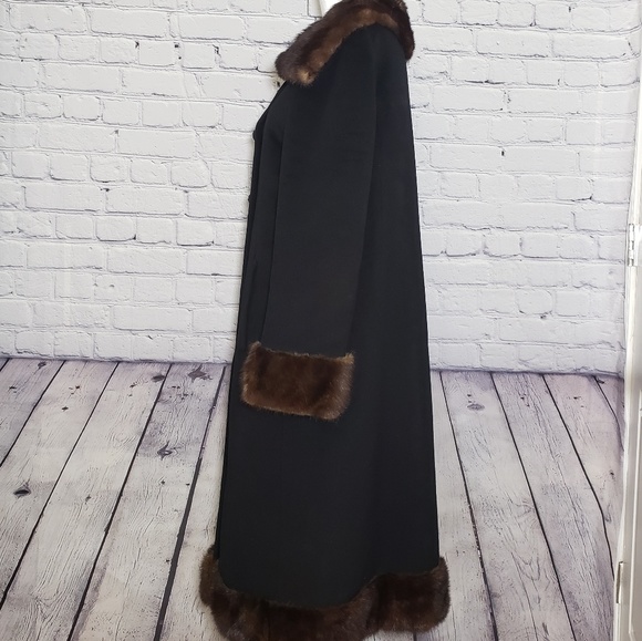 Vintage 1950's Saks Fifth Ave Black Wool Fur Coat - Picture 6 of 8